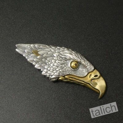 Pingente de faca de bolso de prata esterlina 925 e latão detalhado cabeça de águia presente exclusivo - Imagem 1 de 4