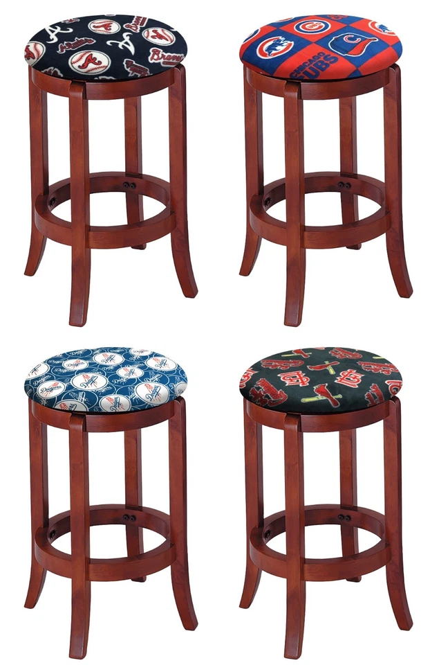 Taburete de bar MLB de 24" de alto madera acabado cerezo logotipo del equipo de béisbol tela asiento giratorio Foto 1 de 1