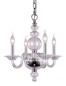 Chandelier Pendant 4 Light Fixture Clear Glass and Chrome Bathroom Bedroom 17" - Picture 1 of 2