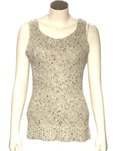 Chicos Sleeveless Knit Tank Top Sweater Speckled Metallic Beige Ribbed Hem SZ 0 - Picture 1 of 11