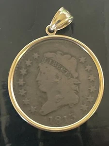 1813 liberty capped 1 cent in my opinion in fine condition in new 14 k gold beze - Picture 1 of 4