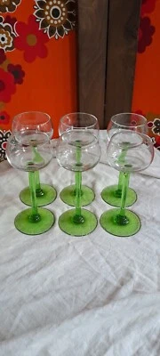 Ancien Lot de 6 VERRES A PIEDS D'ALSACE Décor Uni DORNERT Alsace sous le pied - Photo 1/4