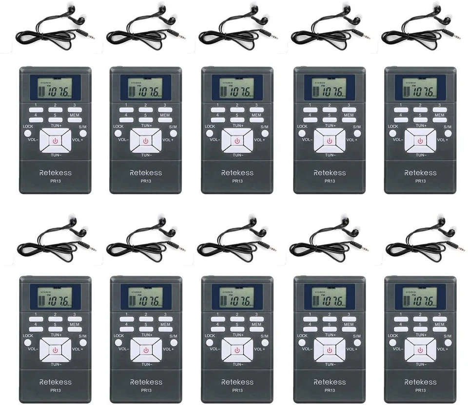 Retekess PR13 Pocket FM Radio Wireless Tour Guide System 10 Mini Receiver Church - Image 1 of 4