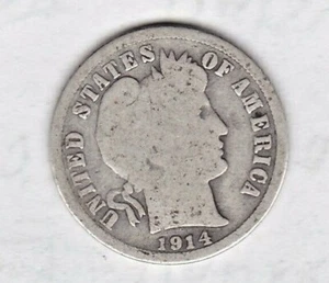 Moneda de diez centavos Barber 1914 en buen estado stk 45,5 ~ llanta completa en ambos lados. - Imagen 1 de 4