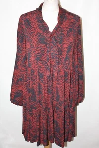 SIZE 10 NEXT BLACK & BURGUNDY PATTERNED STRETCHY DRESS 6147 - Imagen 1 de 4