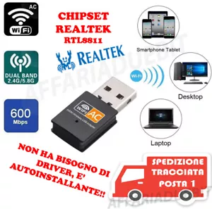 chiavetta pennetta wifi antenna wireless usb pc windows realtek internet 600Mbps - Photo 1/1