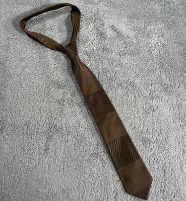 HUGO BOSS Men's 100% Silk Necktie ITALY Designer STRIPED Brown EUC Mint Dress - Image 1 of 4