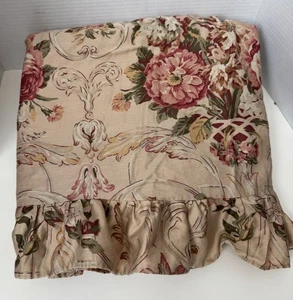 Rare RALPH LAUREN Home Guinevere King Flat Ruffle Sheet Sateen Tan Floral Flower - Picture 1 of 10
