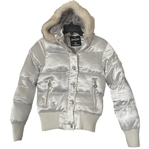 Lucky Girl 777 Metallic Silver Puffer Jacket w/ Faux Fur Hood Coat (Girls M 7/8) - Picture 1 of 8