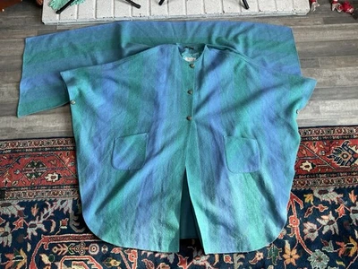 Vintage AVOCA  Ireland Blue And Green Tweed Wool Cape 70’s Size 1 Donegal - Image 1 of 4