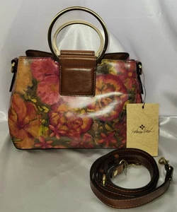 Patricia Nash Empoli Multicolor Floral Print 💯 Leather Handbag Brass Hardware - Picture 1 of 11