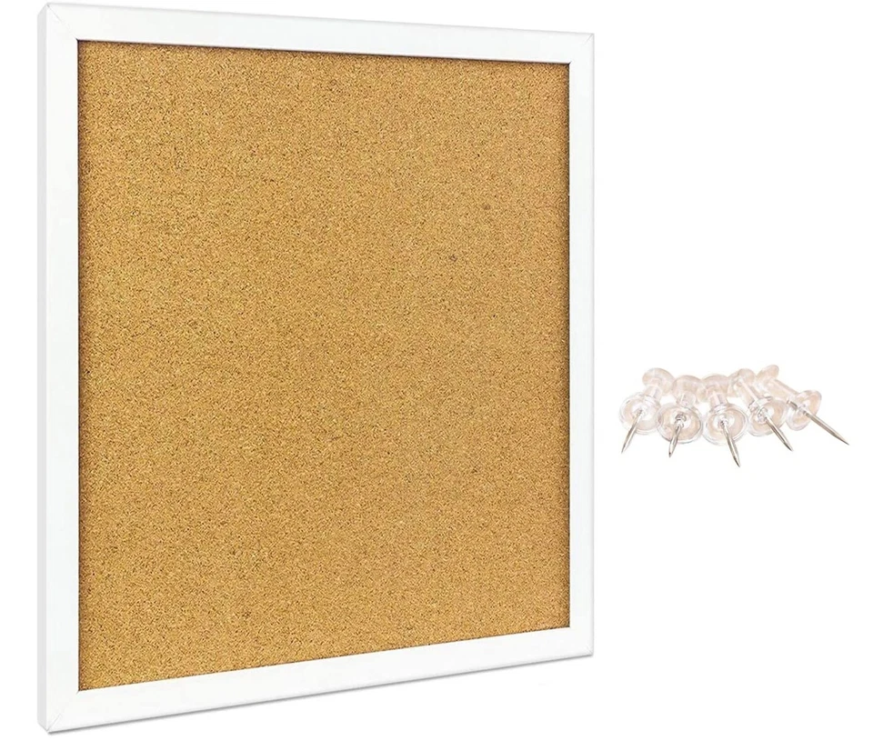 Cork Bulletin Board 12"X 12" Square Wall Tile , Modern White Framed Board For... - Image 1 of 4