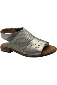 Miz Mooz Leather Wide Width Side-Zip Sandal Darcie Pewter - Picture 1 of 3
