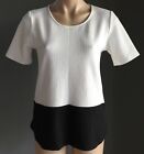 Sportsgirl Top White & Black Crimplene Short Sleeve Ladies Size Xs Au 10 Retro