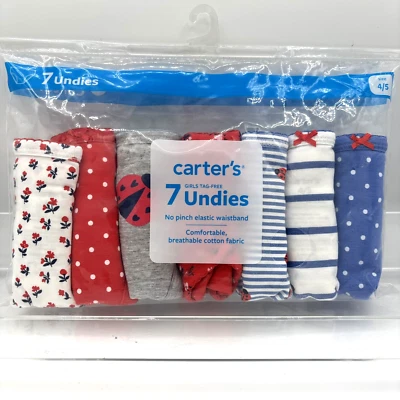 Paquete de 7 ropa interior de algodón transpirable Carter's para niñas tallas 4-12 Ladybug/Lunares Foto 1 de 4