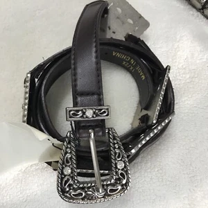 Coldwater Creek Belt 1X1/2 Metal Buckle Dark Brown NWT $49 Elastic Faux Leather - Picture 1 of 9