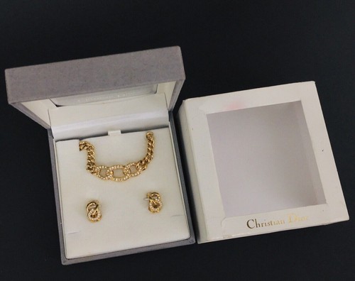 Set Collana e Orecchini Vintage Christian Dior Placcati in Oro Corda Torta 42g