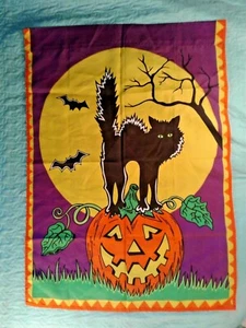 CAT STANDING on PUMPKIN Large HALLOWEEN Outdoor Flag 29.5" x 40" JACK O LANTERN - Picture 1 of 12