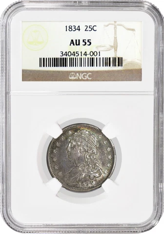 1834 25C Capped Bust Quarter Silver FS-901 O/F NGC AU55 About Uncirculated Coin Cover