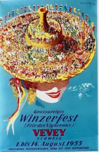 Original Vintage Plakat VEVEY SWISS WINE FESTIVAL 1955 - Bild 1 von 1