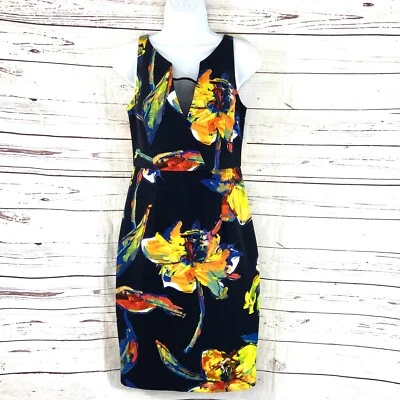 Vestido Milly Ella para mujer 4 negro amarillo funda cuello en V arte pop floral sin mangas Foto 1 de 4