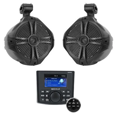 Rockville RGHR45 4 Zone Marine Receiver w/Bluetooth+(2) 8" Black Tower Speakers - Image 1 of 4