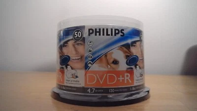 Philips DVD+R 4,7 GB 1-16x velocidad 120 min discos en blanco paquete de 50 sellados Foto 1 de 4