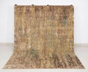 8x10 Camel Green Soft Wool & Silk Modern Abstract Hand Knotted Fine Quality Rug - Picture 1 of 14