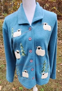 Timberlea Blue Embroidered Sheep Accent Button Down Sweater Jacket Sz Medium NEW - Picture 1 of 9