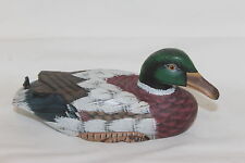 HAND PAINTED SMALL WOODEN DUCK DECOY SIGNED SALSMAN 1991 6" X 2 1/2" X 2 1/2"