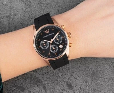 RELOJ MUJER EMPORIO ARMANI GOMA CORREA NEGRA Y ESFERA NEGRA AR5906 GENUINO NUEVO Foto 1 de 4