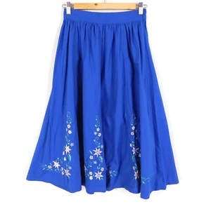 Vintage Folk Blue Skirt Size 8 Floral Embroidery Midi 1970’s Boho Cottagecore - Picture 1 of 6