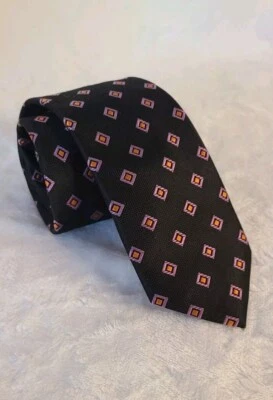 PETER MILLAR черный с фиолетовый/оранжевый бриллиант узор - сплетенный 100% шелк галстук - Изображение 1 из 4