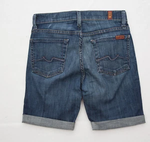 7 for all Mankind Biker Shorts 24 Womens Denim Roll Up Cuffed high Rise Stretch - Picture 1 of 12