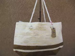 Brown & Gold Metalic Straw Shopper Beach Gym Tote Bag  Handbag  Purse Big Large - Picture 1 of 6