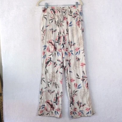 Briggs Womens White Floral Linen Blend Casual Boho Pants Size M - Image 1 of 4