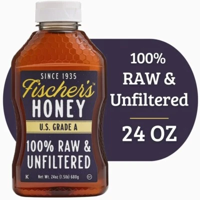 FISCHER'S Fischers Honey, 24oz Raw and Unfiltered, Local 100% US Grade Squeeze Bottle New