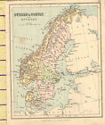 c1880 MAP ~ SWEDEN &amp; NORWAY WITH DENMARK ~ SVEALAND GOTHLAND COPENHAGEN