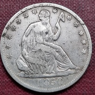 Medio dólar O Seated Liberty 1850 50 c mejor grado en estado bastante bueno + #94458 Foto 1 de 2