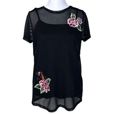 Disney Mesh Top with Cami Floral Embroidered Black Small Emo Goth Grunge Y2K - Image 1 of 4