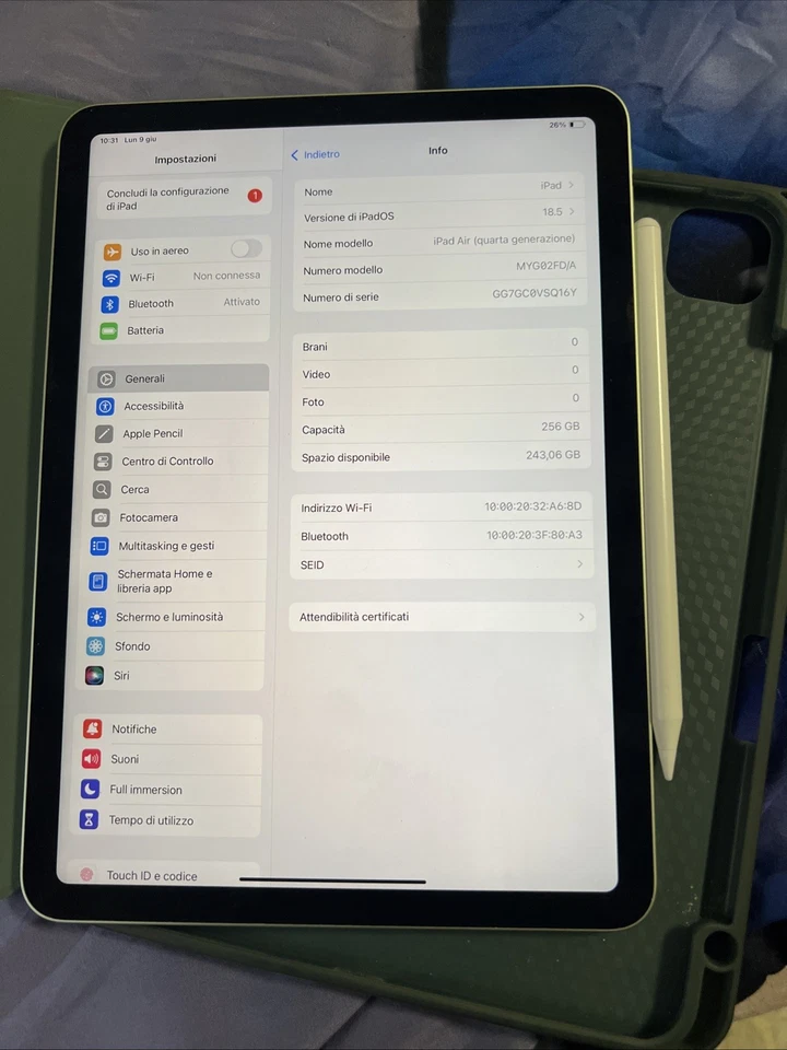 Tablet Apple Ipad Air 4 gen Quarta Wifi 256gb Verde A2316 + Penna Compatibile - Immagine 1 di 4