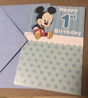 1st Birthday Disney Mickey Mouse One 1 Year Old 5”x7” Hallmark Greeting Card - Image 1 of 4