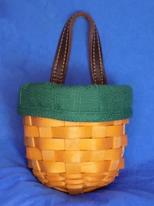 Longaberger Small Hanging Basket 3.5" x 4" Handwoven w/ Cloth Insert & Liner - Picture 1 of 6