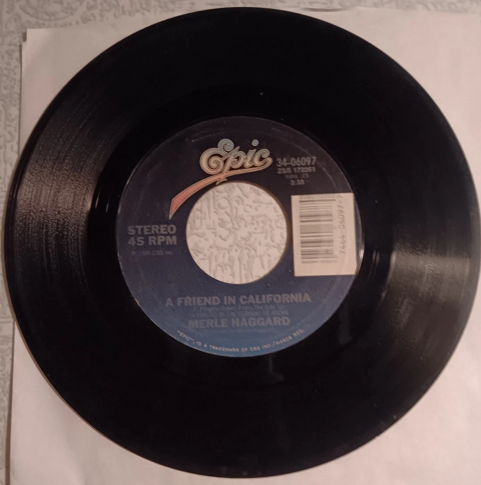 MERLE HAGGARD - A Friend In California/Mama's Prayers, 45,  VG+, 1986, Epic - Image 1 of 1