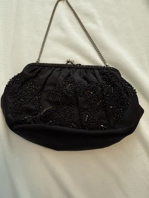 Bolso de noche negro vintage con cuentas Magid con correa de cadena y monedero adjunto Foto 1 de 4