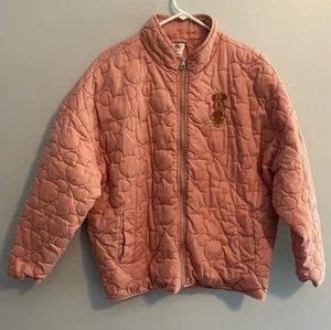 Disney Parks Minnie Mouse Embroidered Quilted Bomber Jacket Peach Pink XL - Picture 1 of 9