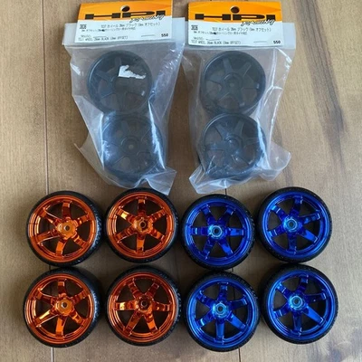 HPI TE37 Black Wheel 26mm & Blue Anodized Drift Tires 1/10 Scale Used Japan kkg - Image 1 of 4