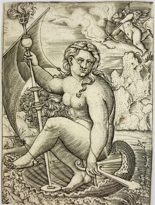 Antiguo Maestro Holandés Grabado Alerta Claesz Venus o Galatea Mujer Desnuda Siglo XVI Foto 1 de 3