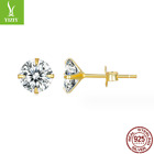 925 Sterling Silver Gold-plated Round Cubic Zirconia Clear Cz Stud Earrings