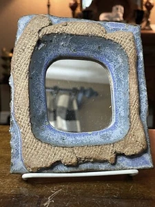 5.5"x4.75"x1" Ceramic Mirror By Unknown Artist Blue Tan Mark in Shape of Teapot - Picture 1 of 8